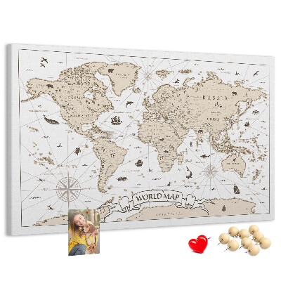 Panou din pluta Hartă antică a lumii cu detalii geografice