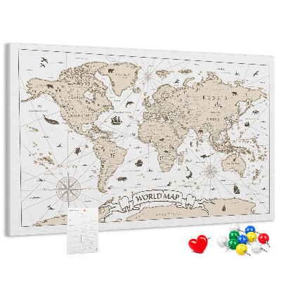 Panou din pluta Hartă antică a lumii cu detalii geografice