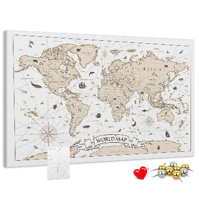 Panou din pluta Hartă antică a lumii cu detalii geografice