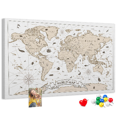 Panou din pluta Hartă antică a lumii cu detalii geografice