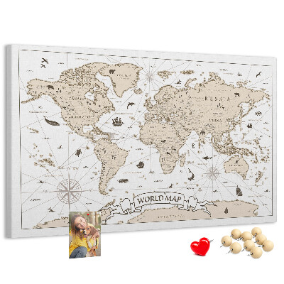 Panou din pluta Hartă antică a lumii cu detalii geografice