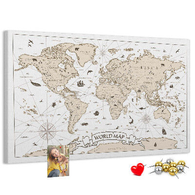 Panou din pluta Hartă antică a lumii cu detalii geografice