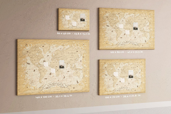 Panou de pluta Hartă antică a lumii cu detalii geografice