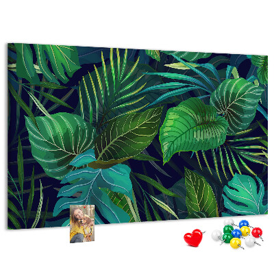 Panou de pluta Frunze tropicale pe un fundal întunecat