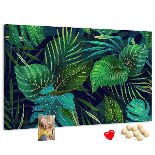 Panou de pluta Frunze tropicale pe un fundal întunecat