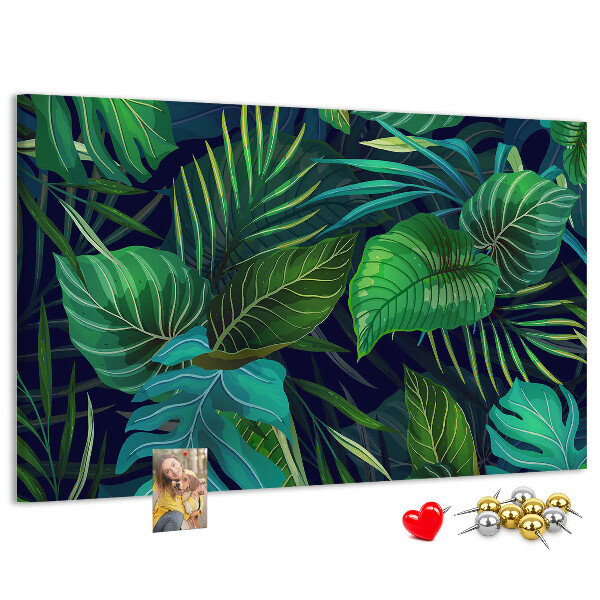 Panou de pluta Frunze tropicale pe un fundal întunecat