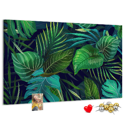 Panou de pluta Frunze tropicale pe un fundal întunecat