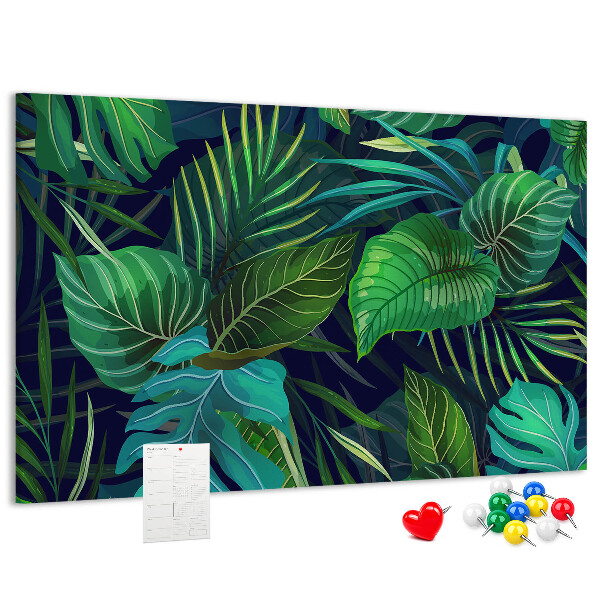 Panou de pluta Frunze tropicale pe un fundal întunecat