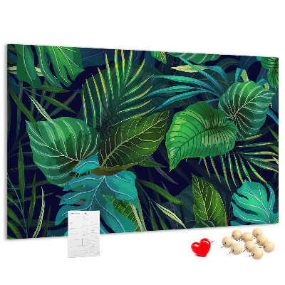 Panou de pluta Frunze tropicale pe un fundal întunecat