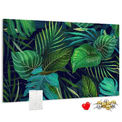 Panou de pluta Frunze tropicale pe un fundal întunecat