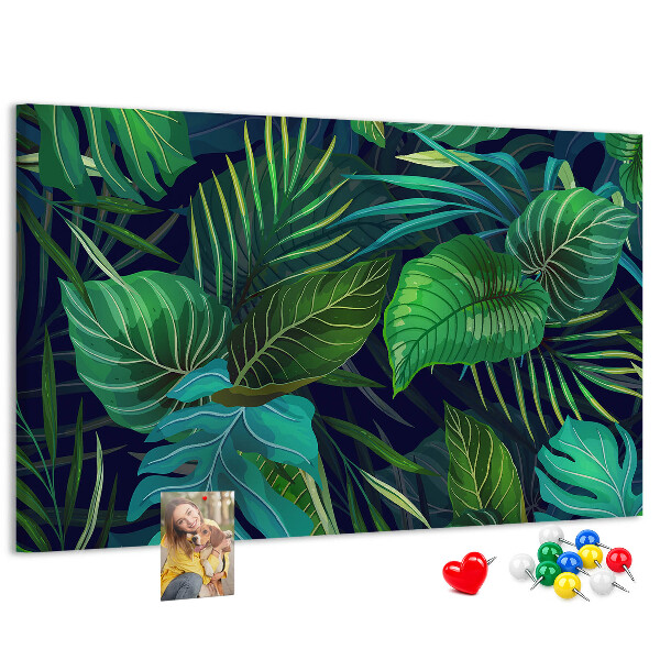 Panou de pluta Frunze tropicale pe un fundal întunecat