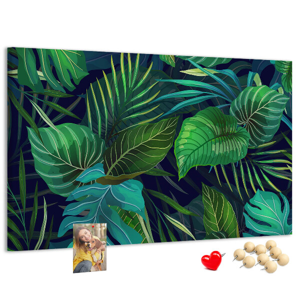 Panou de pluta Frunze tropicale pe un fundal întunecat