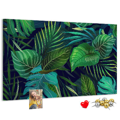 Panou de pluta Frunze tropicale pe un fundal întunecat