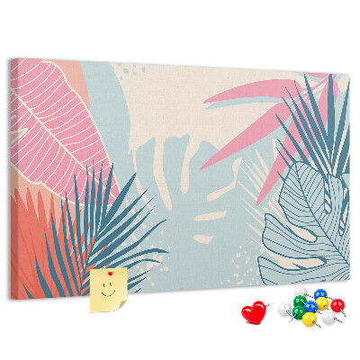 Panou de pluta Model tropical cu frunze în culori pastelate