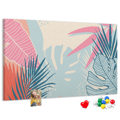 Panou de pluta Model tropical cu frunze în culori pastelate