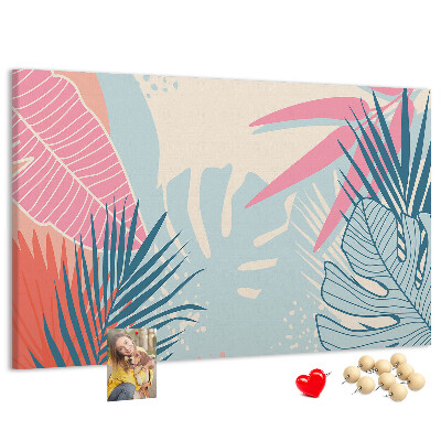 Panou de pluta Model tropical cu frunze în culori pastelate