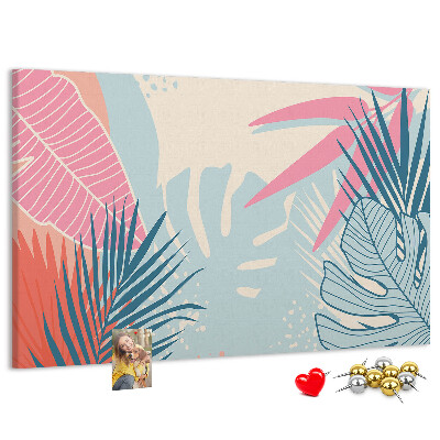 Panou de pluta Model tropical cu frunze în culori pastelate