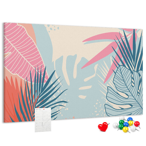 Panou de pluta Model tropical cu frunze în culori pastelate