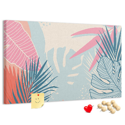Panou de pluta Model tropical cu frunze în culori pastelate