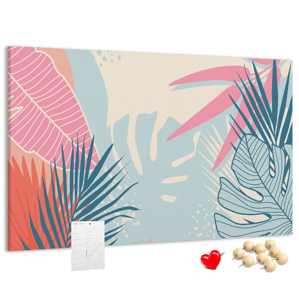 Panou de pluta Model tropical cu frunze în culori pastelate