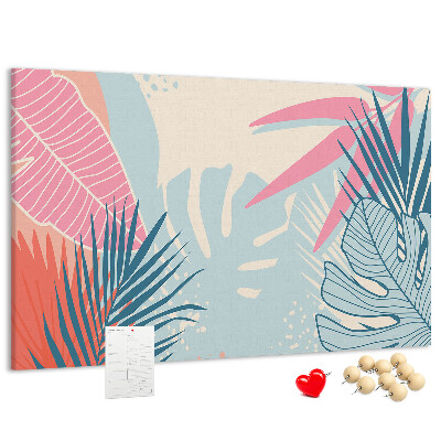 Panou de pluta Model tropical cu frunze în culori pastelate