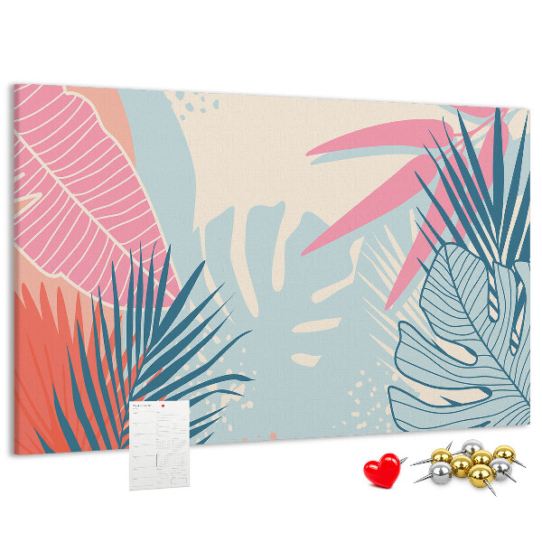 Panou de pluta Model tropical cu frunze în culori pastelate