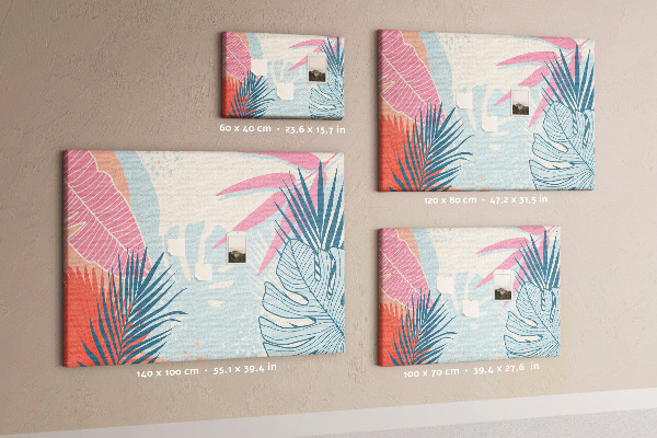 Panou de pluta Model tropical cu frunze în culori pastelate