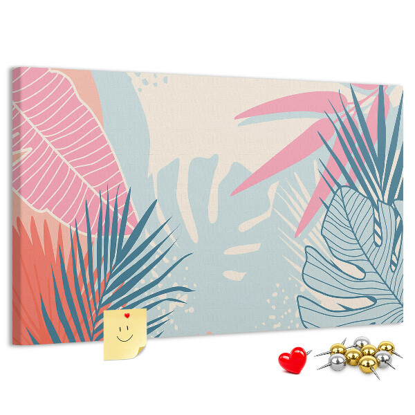 Panou de pluta Model tropical cu frunze în culori pastelate