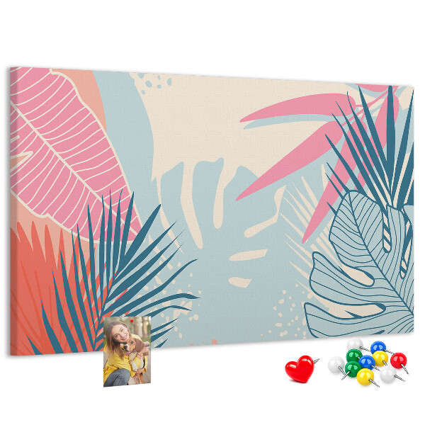Panou de pluta Model tropical cu frunze în culori pastelate