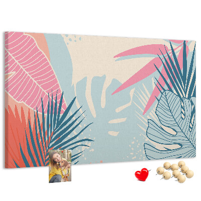 Panou de pluta Model tropical cu frunze în culori pastelate