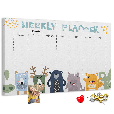 Panou din pluta Planificator săptămânal colorat cu animale