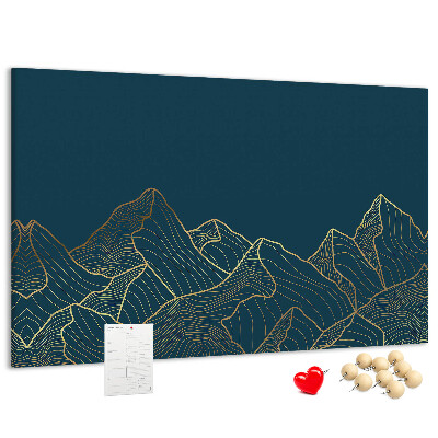 Panou de pluta Contururi aurii ale munților pe un fundal întunecat