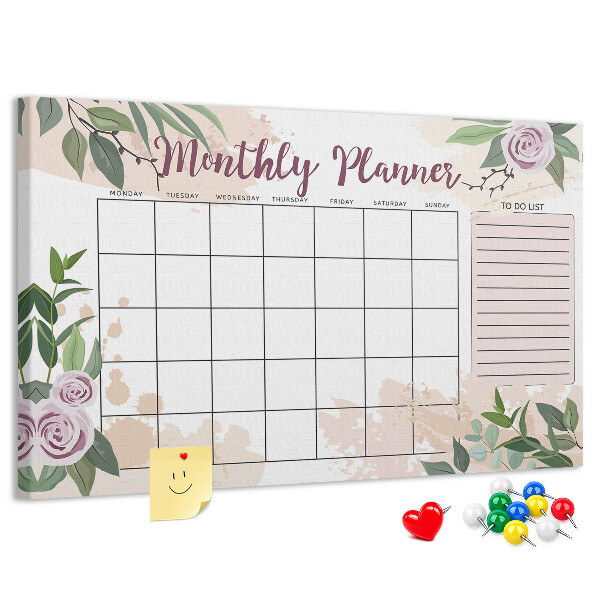 Panou din pluta Calendar lunar cu accente florale