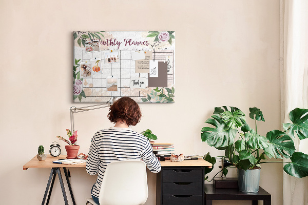 Panou din pluta Calendar lunar cu accente florale