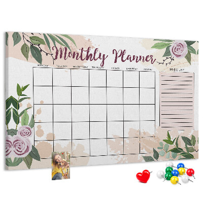 Panou din pluta Calendar lunar cu accente florale