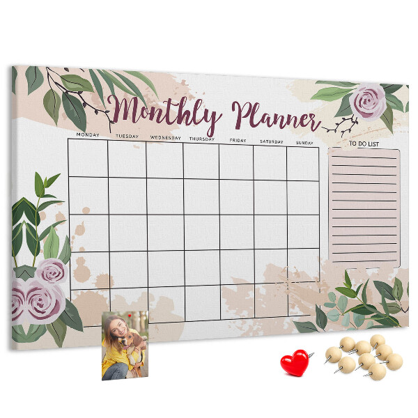 Panou din pluta Calendar lunar cu accente florale