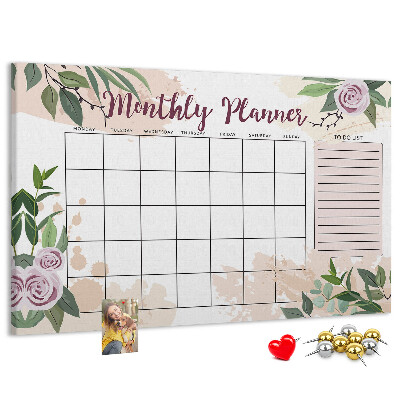 Panou din pluta Calendar lunar cu accente florale