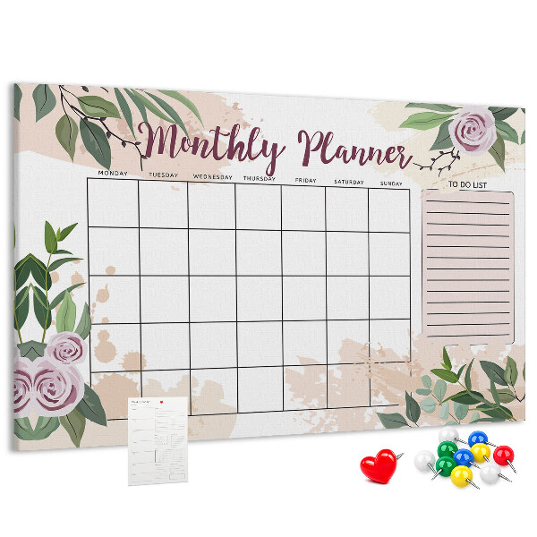 Panou din pluta Calendar lunar cu accente florale