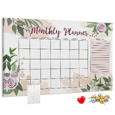 Panou din pluta Calendar lunar cu accente florale