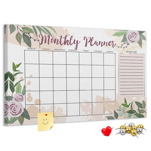Panou din pluta Calendar lunar cu accente florale