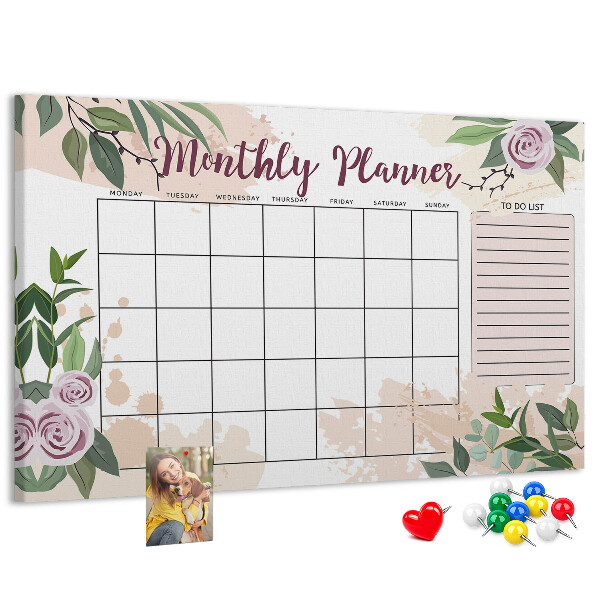 Panou din pluta Calendar lunar cu accente florale