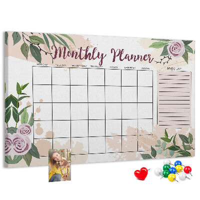 Panou din pluta Calendar lunar cu accente florale