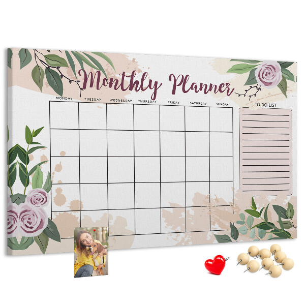 Panou din pluta Calendar lunar cu accente florale