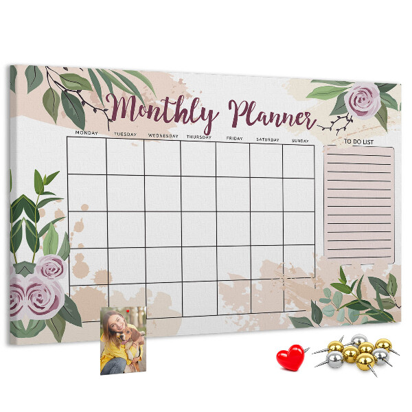 Panou din pluta Calendar lunar cu accente florale