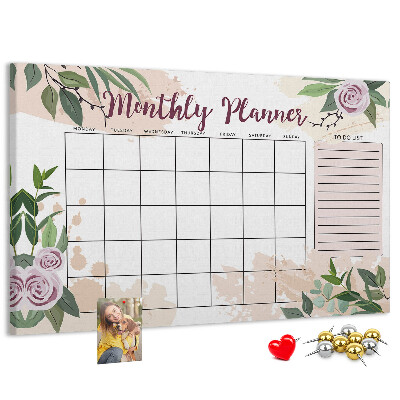 Panou din pluta Calendar lunar cu accente florale
