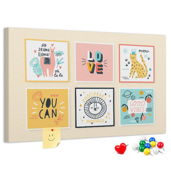 Panou din pluta Grafică colorată cu sloganuri pozitive.