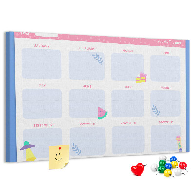 Panou din pluta Planificator anual colorat cu motiv de fructe
