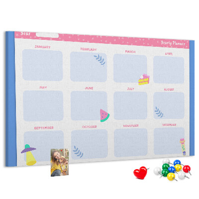Panou din pluta Planificator anual colorat cu motiv de fructe