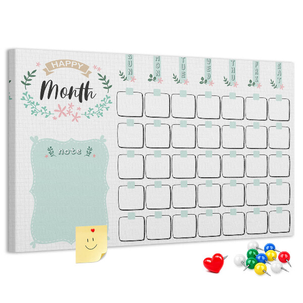 Panou din pluta Calendar lunar cu spațiu pentru notițe