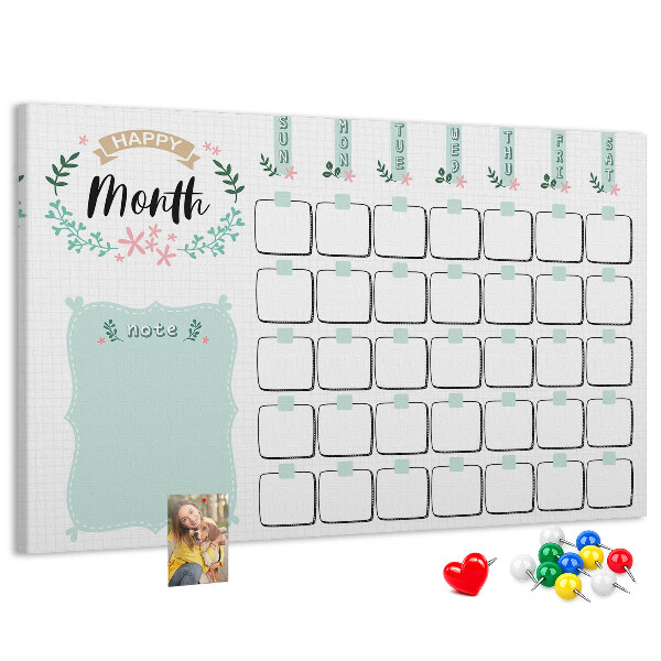 Panou din pluta Calendar lunar cu spațiu pentru notițe